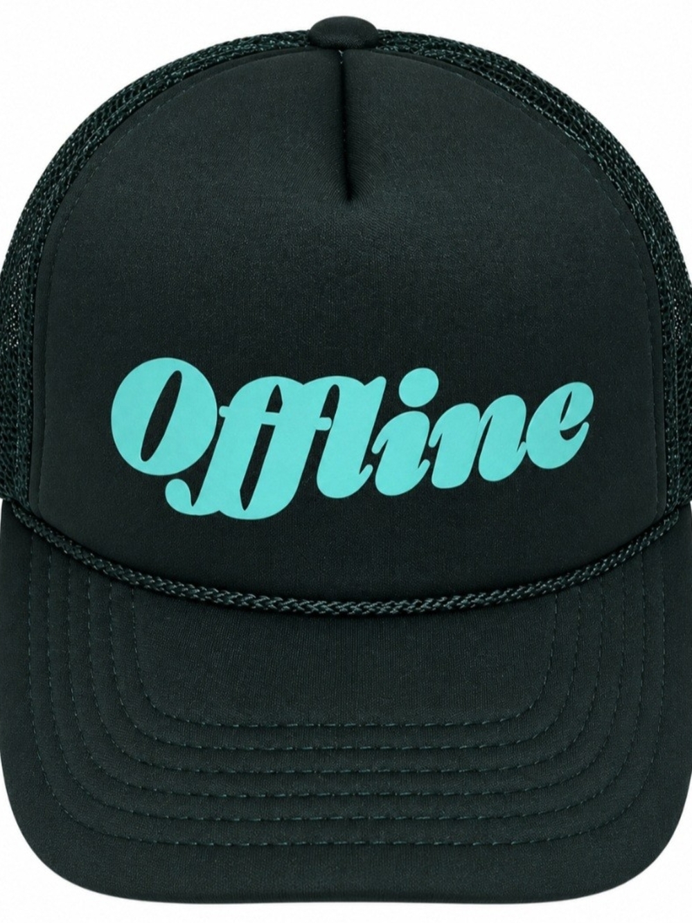 Source Unknown Black Trucker Hat with Teal "Offline" Script
